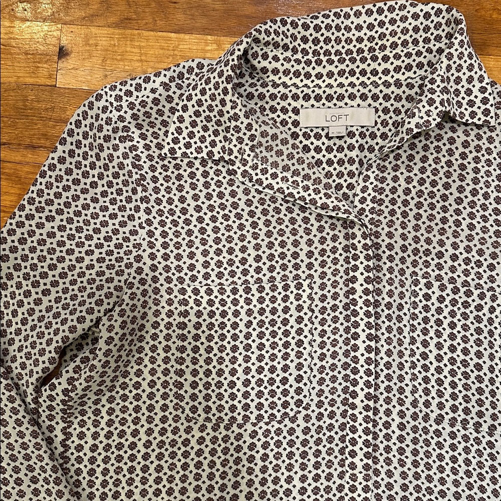 LOFT Patterned Blouse - Cream and Burgundy